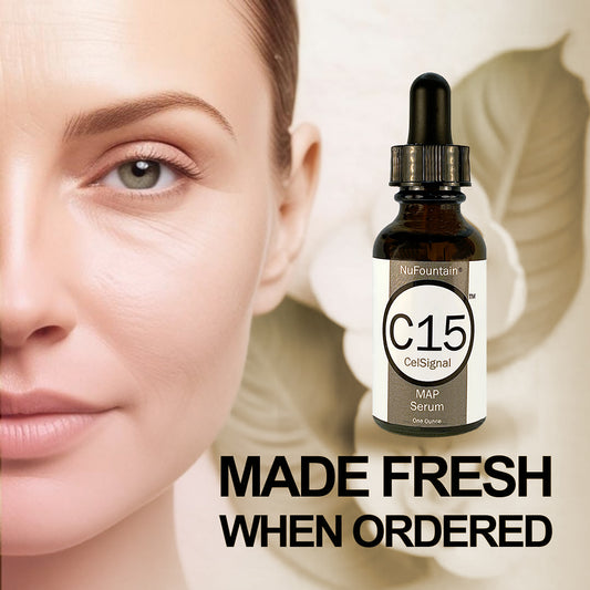 NuFountain C15 CelSignal MAP tingle-free vitamin C serum at pH 5.5, 1 fl oz amber glass bottle