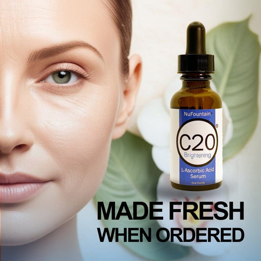 NuFountain C20 Brightening 20% vitamin C serum with niacinamide, 1 fl oz amber glass bottle