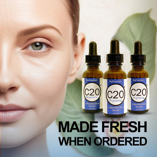NuFountain C20 Brightening vitamin C serum with niacinamide, 3-pack of amber glass bottles