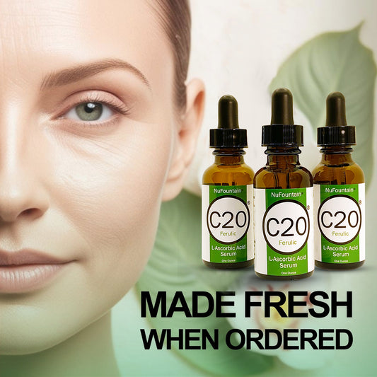 NuFountain C20 Ferulic vitamin C serum 3-pack, 20% L-ascorbic acid with ferulic acid, amber glass bottles