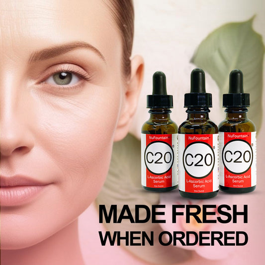 NuFountain C20 Original 20% L-ascorbic acid vitamin C serum, 3-pack of amber glass bottles